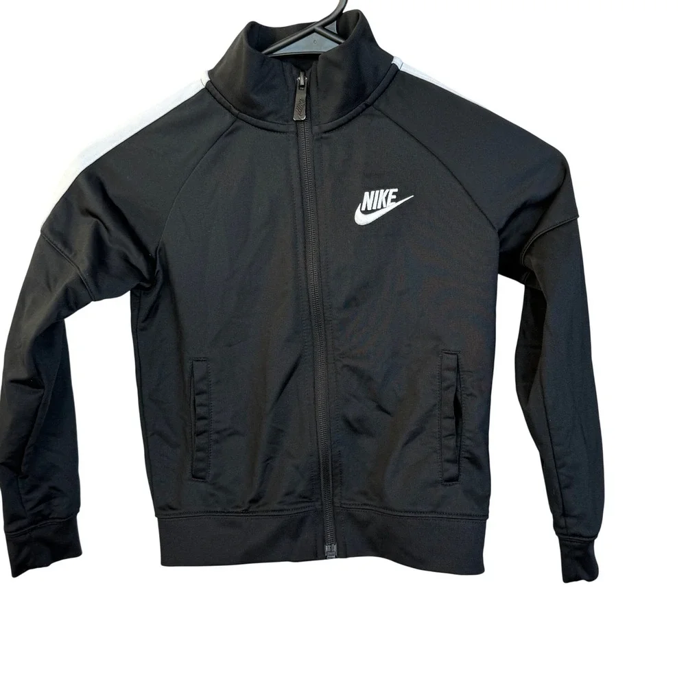 Nike Kids Track Jacket Size S (5) Black White Full Zip‎ Logo
